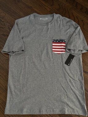 NWT Travis Mathew Party On T shirt Heather Gray pima Cotton Flag Pocket Sz L